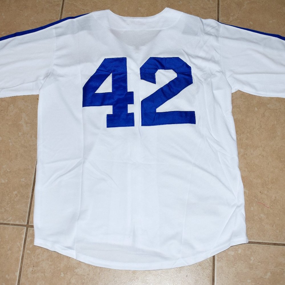 New Jackie Robinson LA Brooklyn Dodgers White Zip-Up Baseball Jersey Men's XL